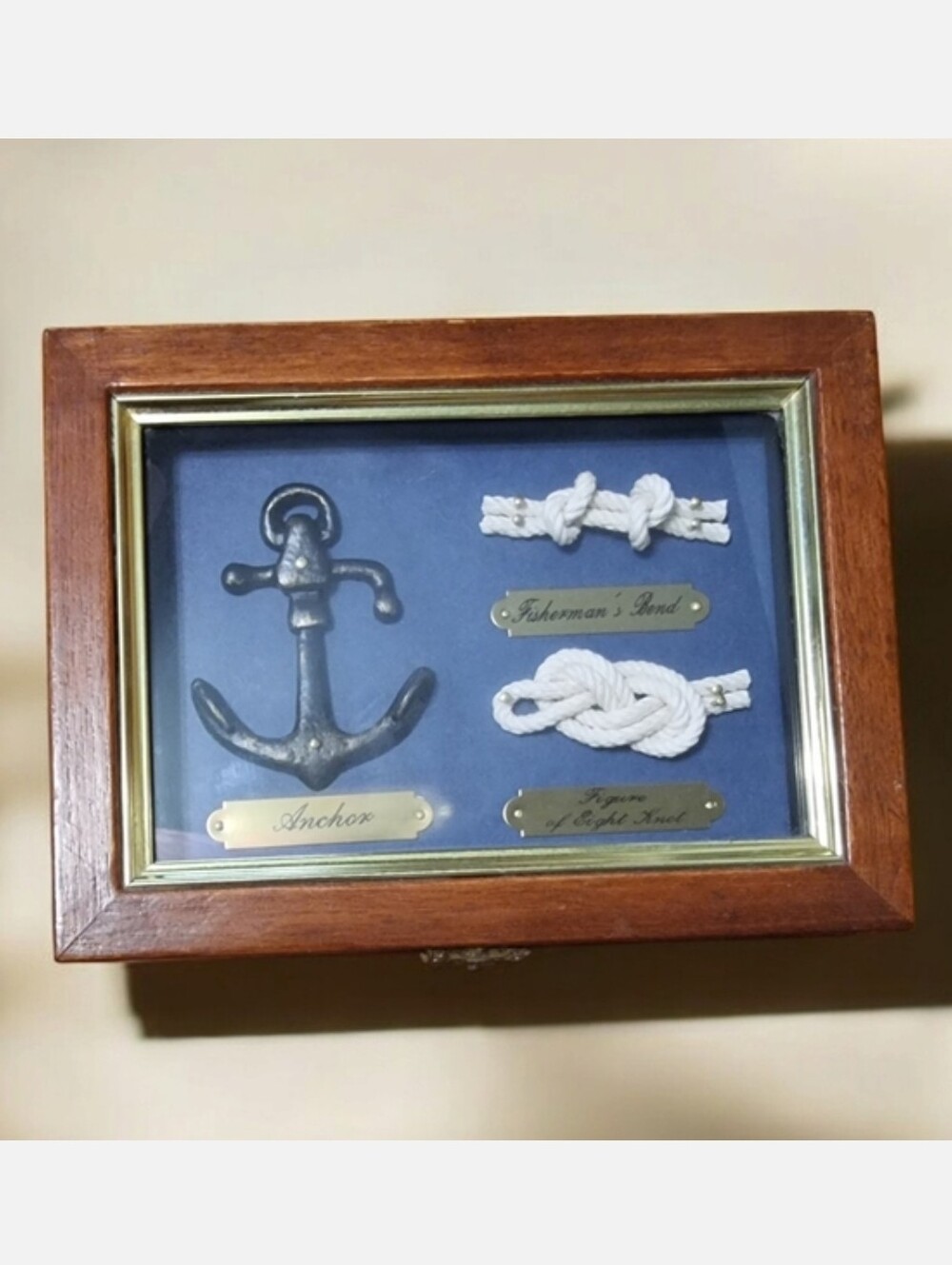 Vintage Nautical Knot Shadow Box w/ Anchor Maritime Rope Coastal Display Case